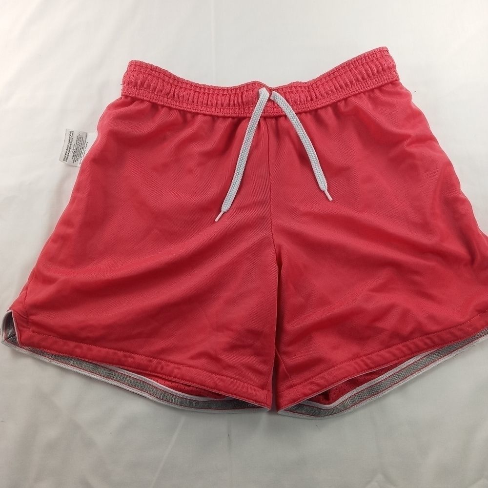 Nike mesh gym shorts pink gray running gear girl's size 14/16 drawstring lined
